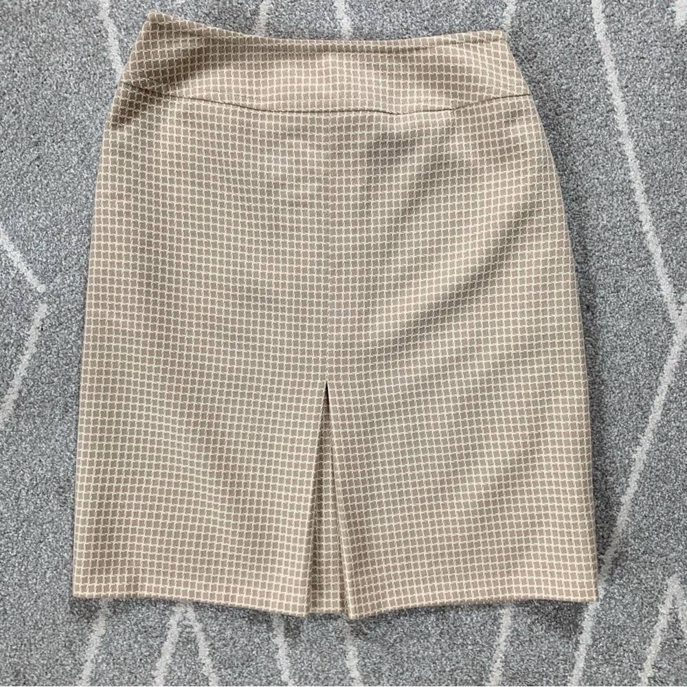 Rena Rowan Camel Nude Woven Wool Front Pleat Skirt